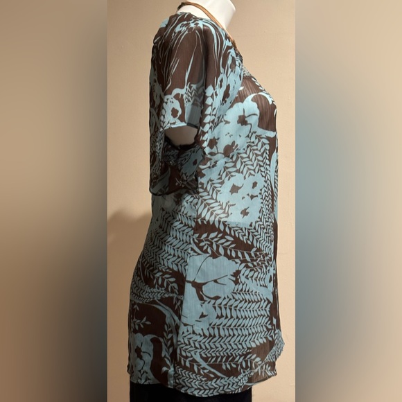Lane Bryant Blue & Brown Sheer Floral Leave Print Square Neckline SZ  22…No Belt - Picture 5 of 13